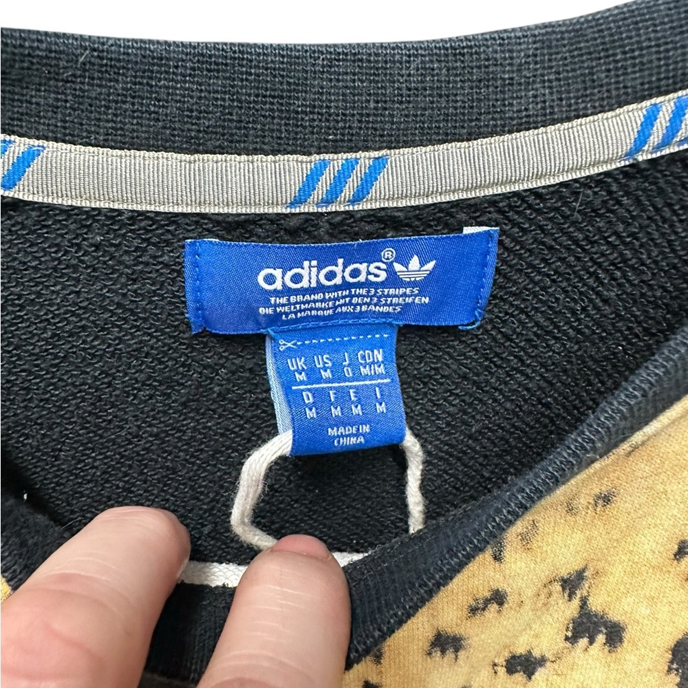 VINTAGE ADIDAS Jaguar Print Black Long Sleeve Crew Neck Sweatshirt - Picture 2 of 4